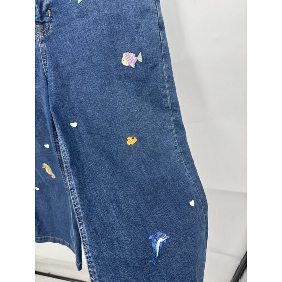 J. Crew Mercantile Wide Leg Mermaid Ocean Patch Work Jean Women 28 Blue Wash - Picture 11 of 12
